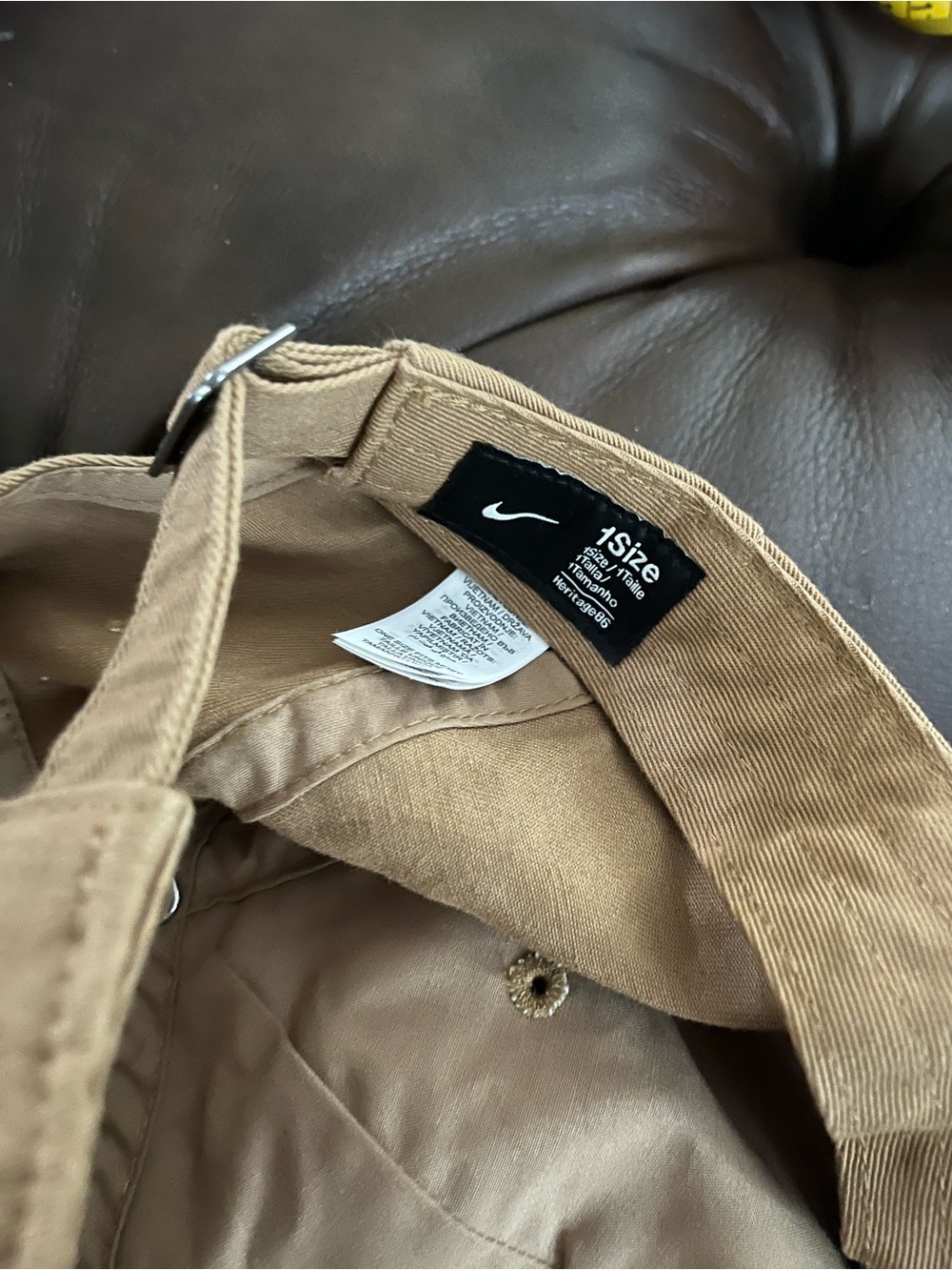 Tan Nike Club Unstructured Futura washed cap with white Nike swoosh. - Picture 4 of 4
